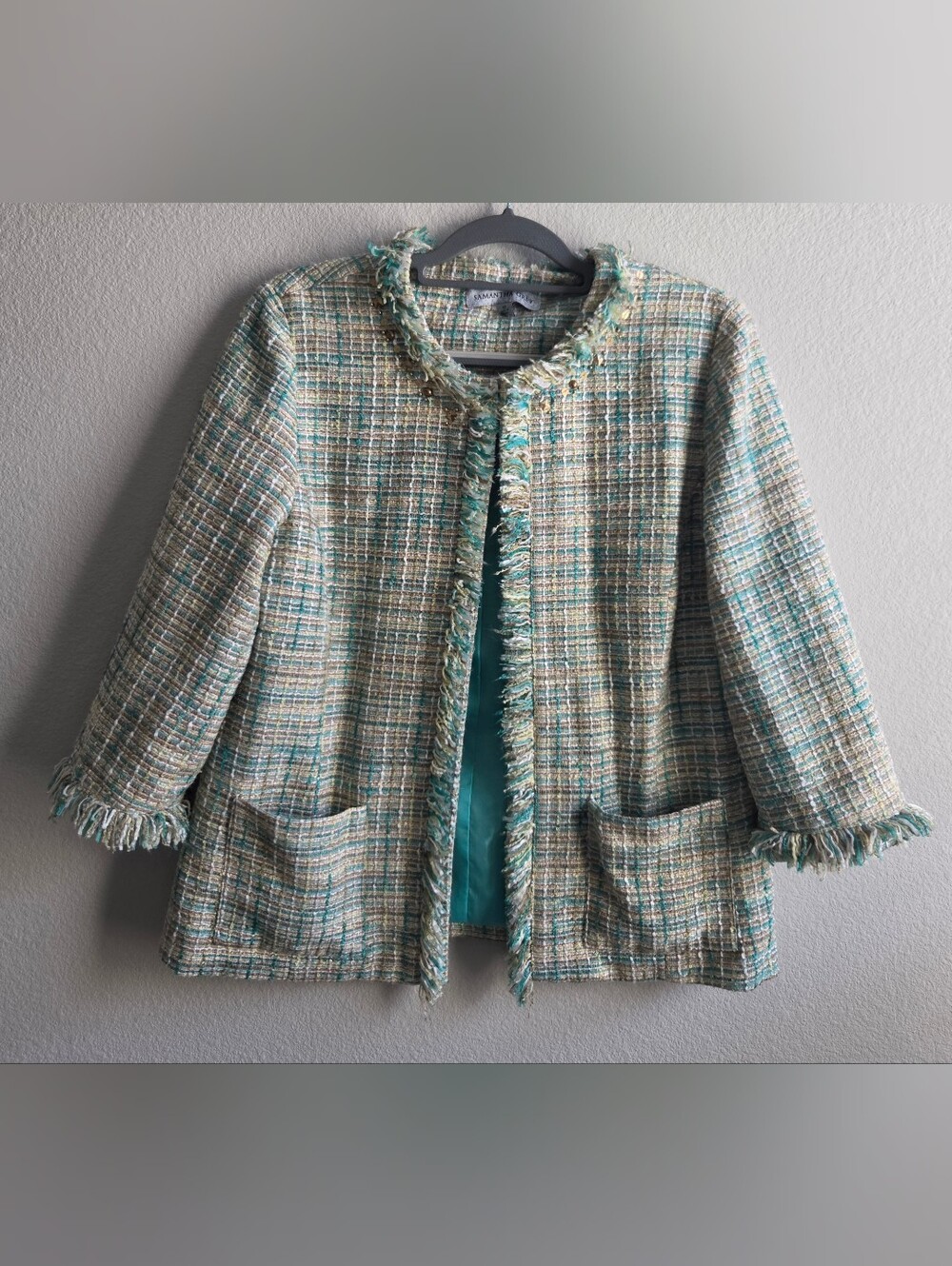 Samantha Grey Tweed Fringe Blazer / Bouclé Jacket / Cottagecore / Quiet Luxury